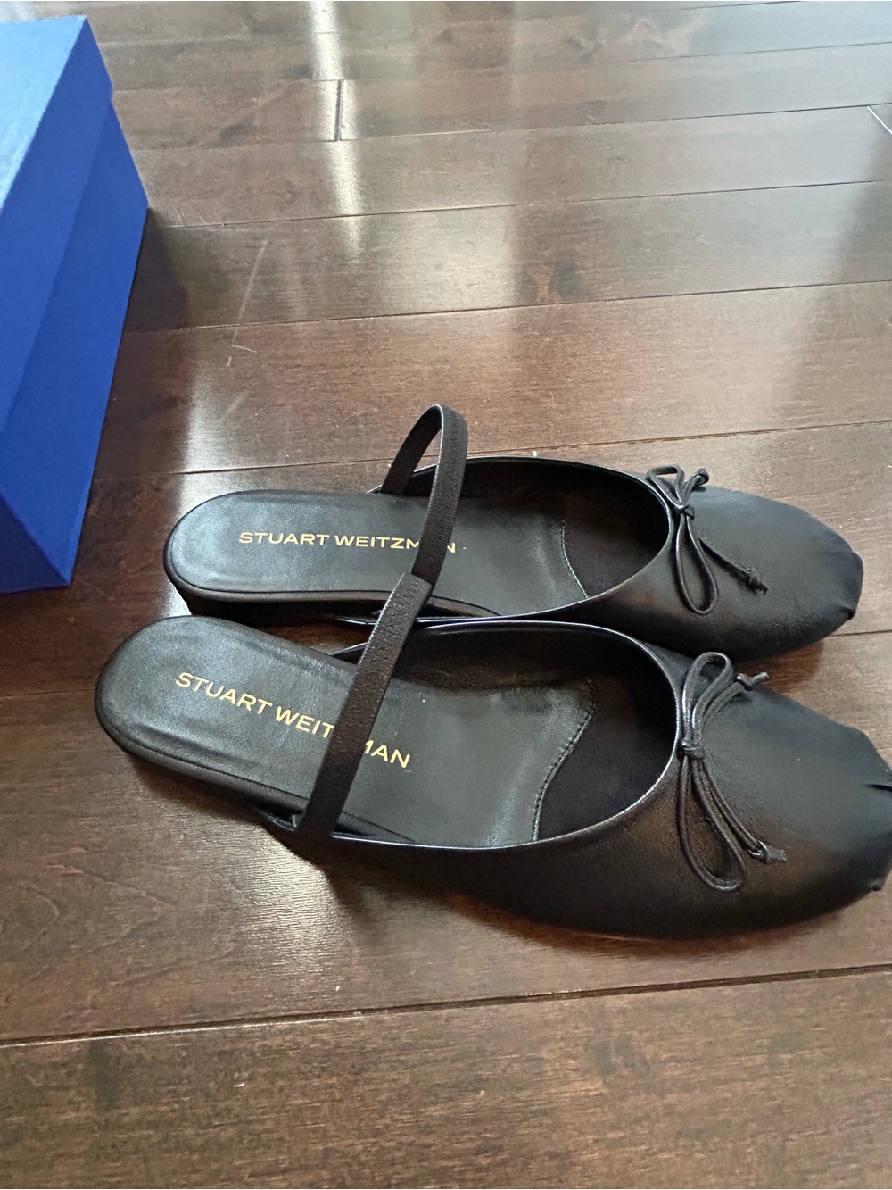 Stuart Weitzman Black Leather Prima Bow Ballet Mules - New with box - Picture 8 of 13